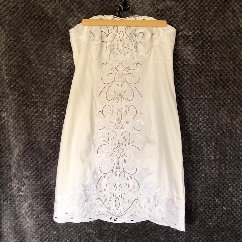 White Strapless Beaded Embroidered Mini Dress